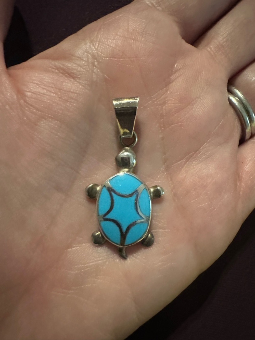 Sterling Silver Turtle Pendant with Turquoise Inlay